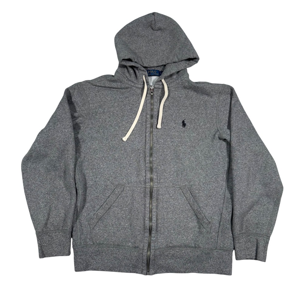 Polo Ralph Lauren Full Zip Hoodie Mens Medium Gray Black Pony Logo Fleece Sweat